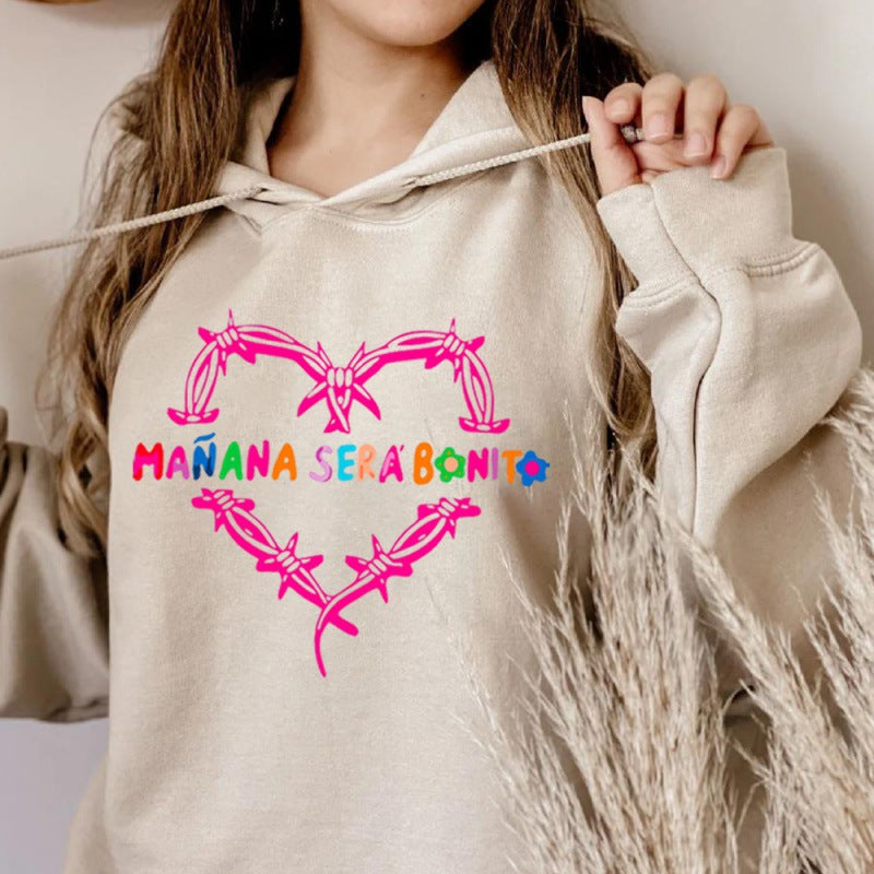 Pink Heart Print Hoodie
